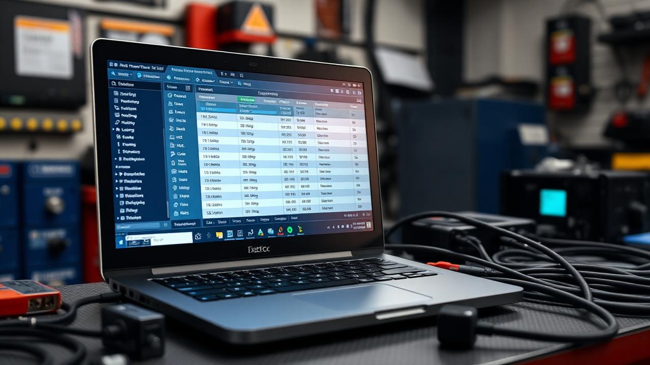 Truck ECU tuning software running on a laptop with interface hardware